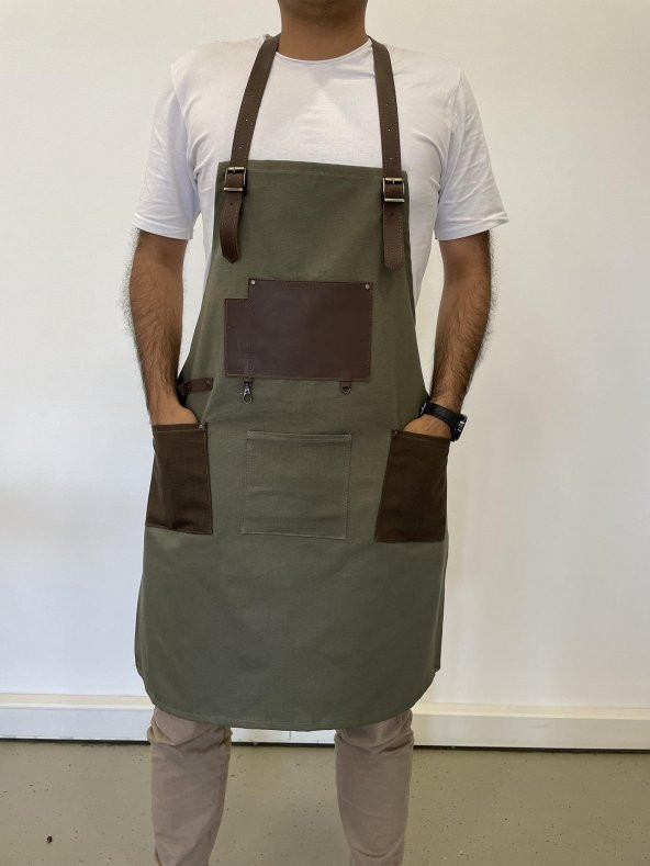 Şef, Barista, Atölye Önlüğü, Deri Detay Önlük - 11