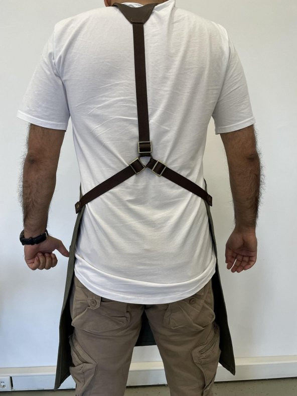 Şef, Barista, Atölye Önlüğü, Deri Detay Önlük - 12