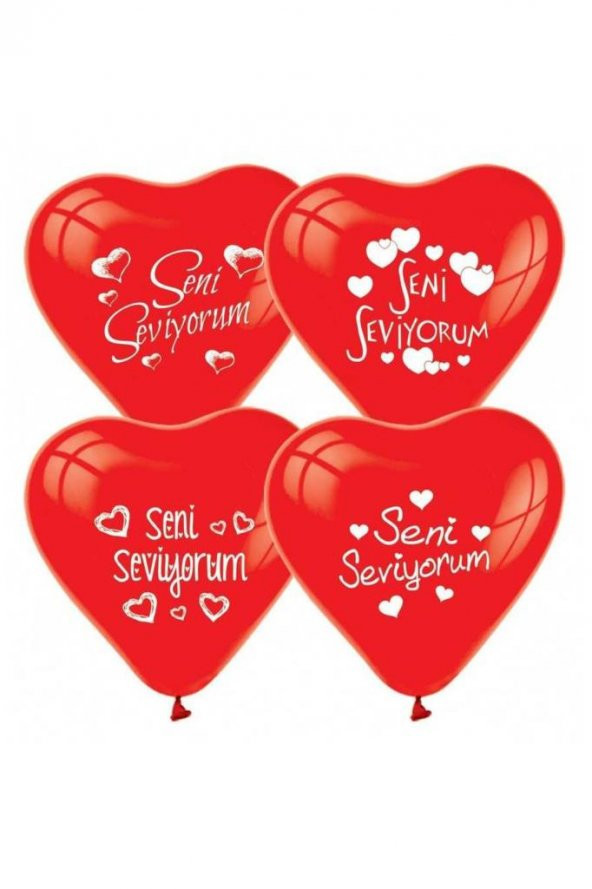 Beysüs 12 Adet Kırmızı Kalpli Seni Seviyorum Baskılı Balon Helyumla Uçan