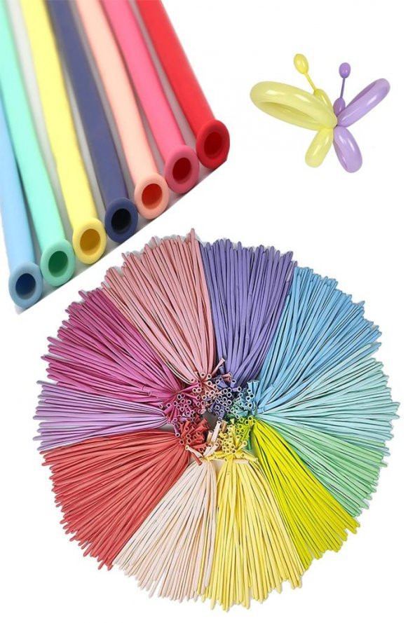Beysüs 100lü Adet Makaron Soft Sosis Balon Karışık Renk Uzun Ince Balon 1 Adet Balon Pompası - 2