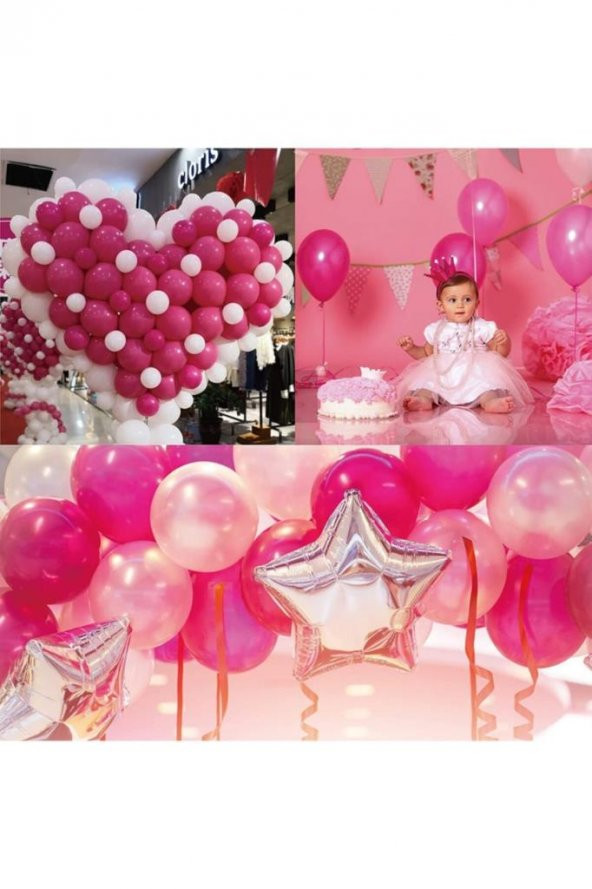 Beysüs 15li Metalik Fuşya Koyu Pembe Vişne Çürüğü Mürdüm Balon - 3