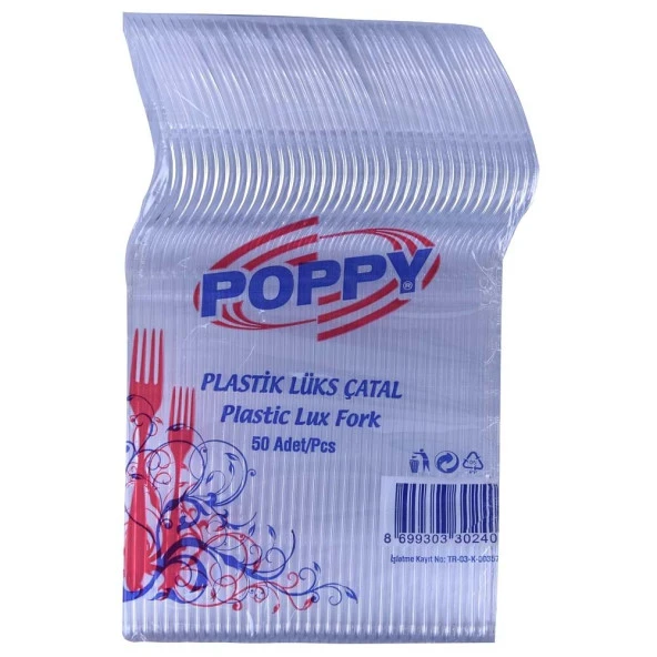 Poppy Plastik Lüks Çatal - 18 Cm. - Şeffaf - 50 Adet - 3