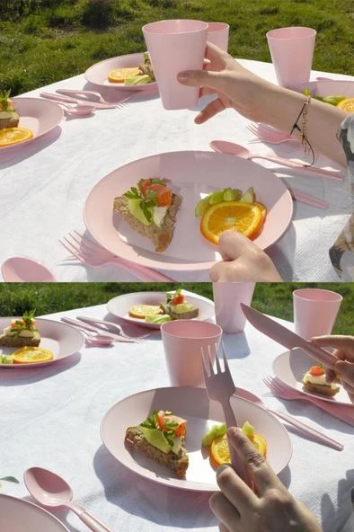 Çantalı Piknik Seti Pembe 30 Parça - Resim 2