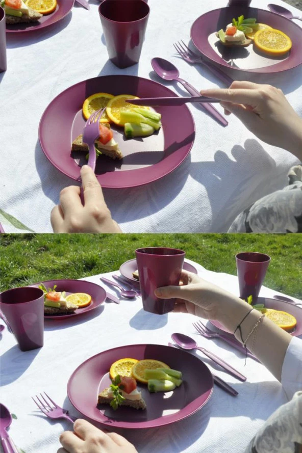 Çantalı Piknik Seti Mürdüm 30 Parça - 2