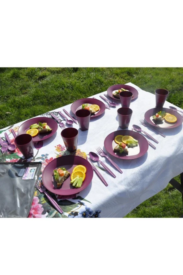 Çantalı Piknik Seti Mürdüm 30 Parça - 3