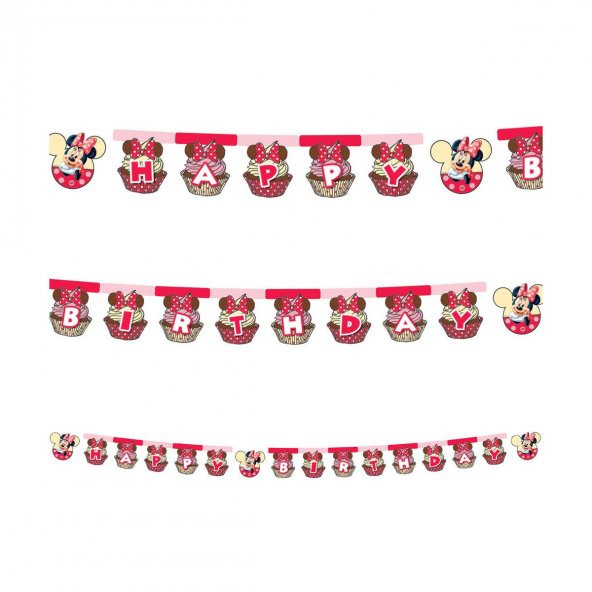 Minnie Mouse Happy Birthday Banner (Mini Fare Happy Birthday Parti Süsü) - Aynı Gün Kargo