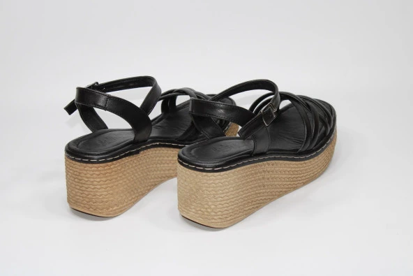 LADYPARK ORTOPEDİK DOLGU TABAN ÖNÜ ARKASI AÇIK ÇAPRAZ BANT RAHAT GÜNLÜK-KLASİK SİYAH SANDALET - 5