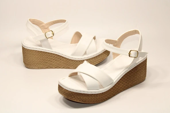 LADYPARK ORTOPEDİK DOLGU TABAN ÖNÜ ARKASI AÇIK ÇAPRAZ BANT RAHAT GÜNLÜK-KLASİK SANDALET - 2