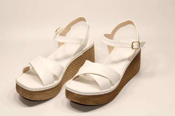 LADYPARK ORTOPEDİK DOLGU TABAN ÖNÜ ARKASI AÇIK ÇAPRAZ BANT RAHAT GÜNLÜK-KLASİK SANDALET - 4