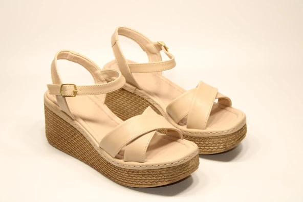 LADYPARK ORTOPEDİK DOLGU TABAN ÖNÜ ARKASI AÇIK ÇAPRAZ BANT RAHAT GÜNLÜK-KLASİK SANDALET - 6