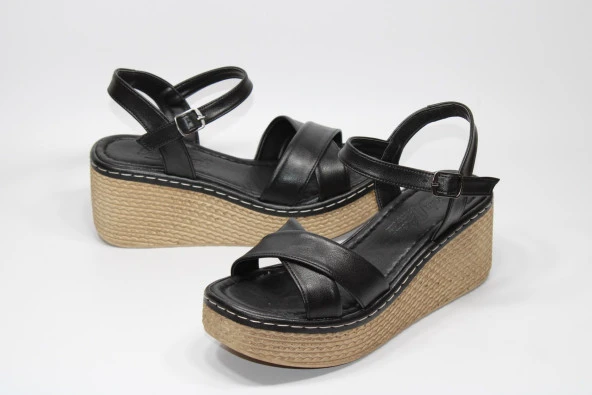 LADYPARK ORTOPEDİK DOLGU TABAN ÖNÜ ARKASI AÇIK ÇAPRAZ BANT RAHAT GÜNLÜK-KLASİK SANDALET - 12