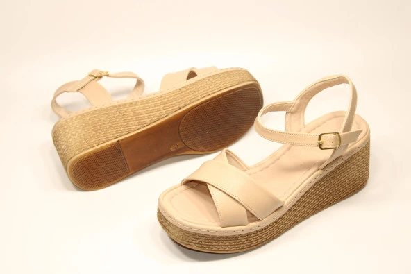 LADYPARK ORTOPEDİK DOLGU TABAN ÖNÜ ARKASI AÇIK ÇAPRAZ BANT RAHAT GÜNLÜK-KLASİK SANDALET - 7