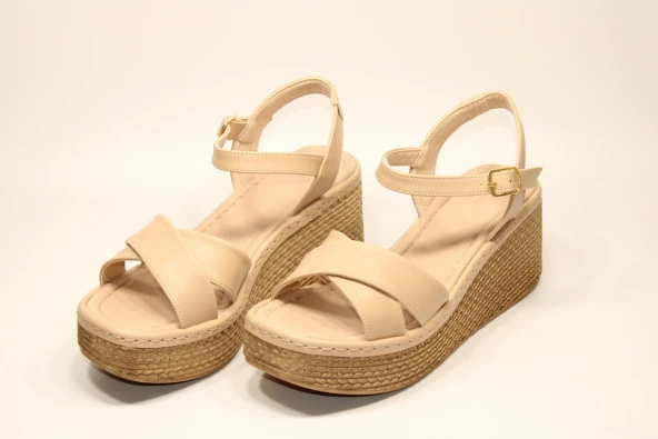 LADYPARK ORTOPEDİK DOLGU TABAN ÖNÜ ARKASI AÇIK ÇAPRAZ BANT RAHAT GÜNLÜK-KLASİK SANDALET - 8