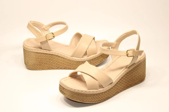 LADYPARK ORTOPEDİK DOLGU TABAN ÖNÜ ARKASI AÇIK ÇAPRAZ BANT RAHAT GÜNLÜK-KLASİK SANDALET - 9