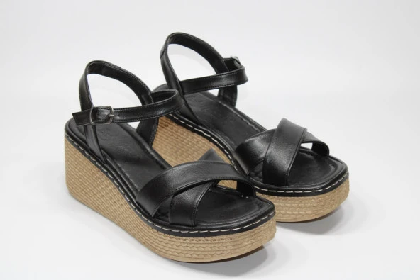 LADYPARK ORTOPEDİK DOLGU TABAN ÖNÜ ARKASI AÇIK ÇAPRAZ BANT RAHAT GÜNLÜK-KLASİK SANDALET - 11