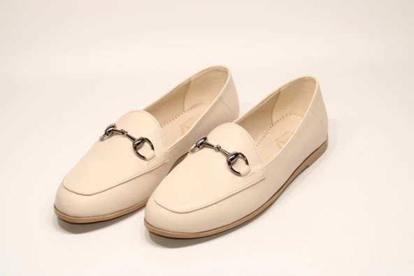 SEDEF KAYMAZ DÜZ TABAN TOKA DETAY KLASİK-SPOR KREM GÜNLÜK BABET AYAKKABI - 2