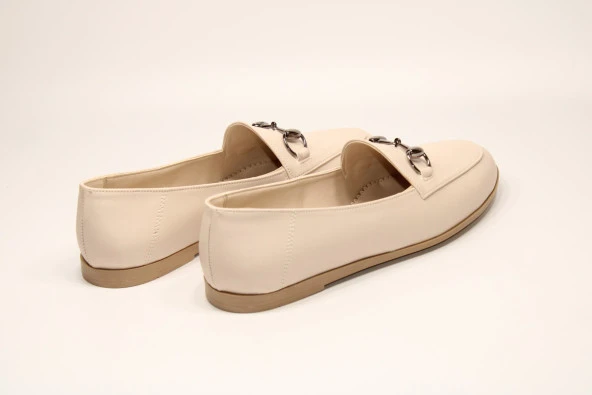 SEDEF KAYMAZ DÜZ TABAN TOKA DETAY KLASİK-SPOR KREM GÜNLÜK BABET AYAKKABI - 5