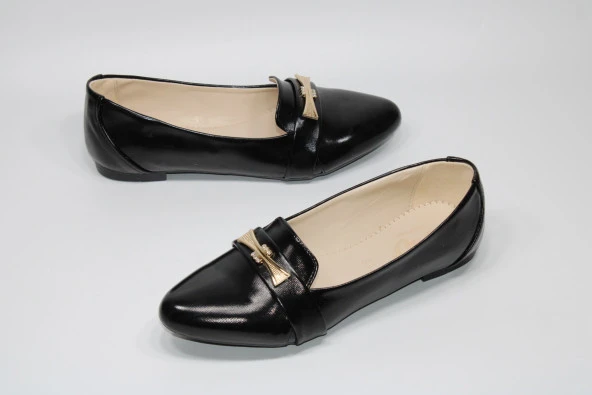 SEDEF KAYMAZ DÜZ TABAN TOKA DETAY KADIN CİLT SİYAH KLASİK-SPOR GÜNLÜK BABET AYAKKABI - 2