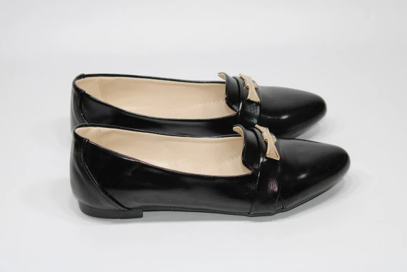 SEDEF KAYMAZ DÜZ TABAN TOKA DETAY KADIN CİLT SİYAH KLASİK-SPOR GÜNLÜK BABET AYAKKABI - 4