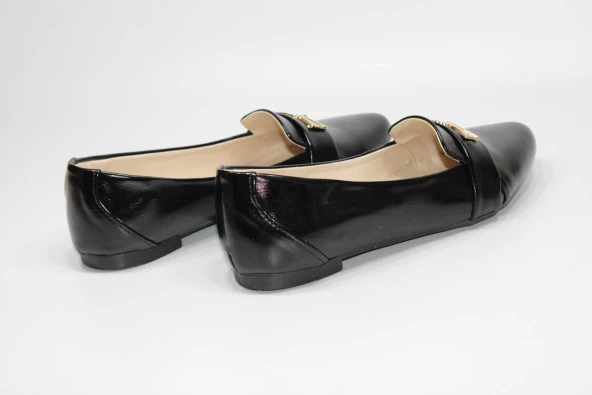 SEDEF KAYMAZ DÜZ TABAN TOKA DETAY KADIN CİLT SİYAH KLASİK-SPOR GÜNLÜK BABET AYAKKABI - 5