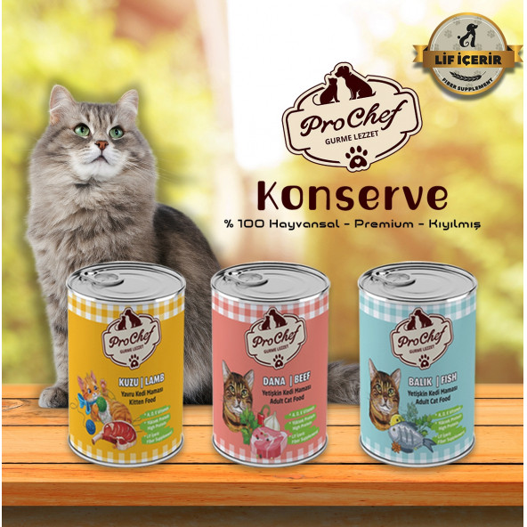 ProChef 16 Adet Yavru Kuzu Etli Kıyılmış Kedi Maması 415 gr Pro Chef Konserve Yaş Mama - 3