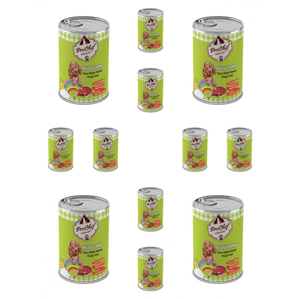 Prochef 12 Adet Yavru Kuzu Etli Kıyılmış Köpek Maması ( 415 Gr 12'li Pro Chef Konserve Yaş Mama )