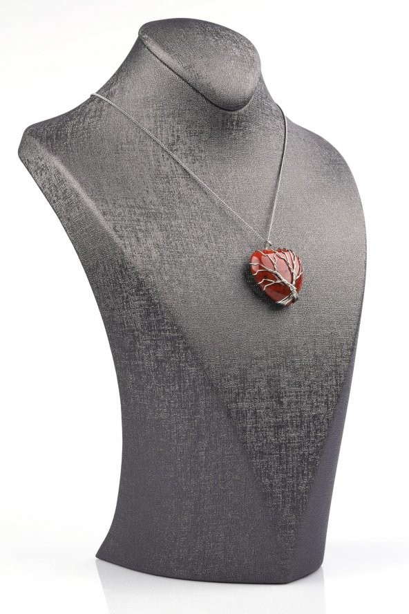 Red Jasper Doğal Taş Kalp Model Tel Sarmalı Kolye - 2