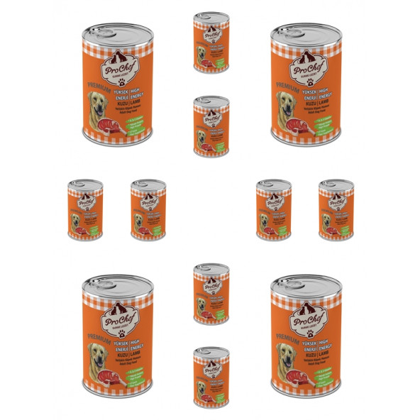 ProChef 12 Adet Kuzu Etli Kıyılmış Premium Yüksek Enerji Köpek Maması 415 Gr 12li Pro Chef Konserve Yaş Mama