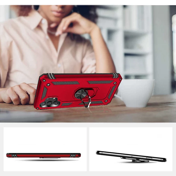 Galaxy A23 Kılıf Zore Vega Yüzüklü Standlı Zırh Kılıf - Resim 8