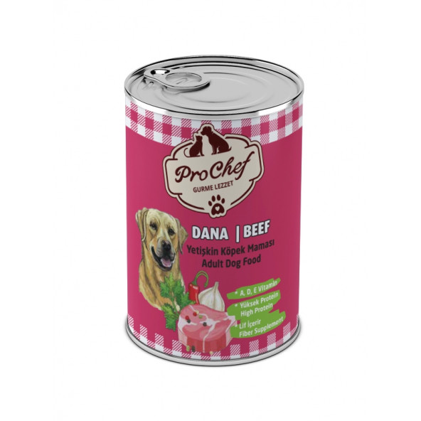 ProChef 12 Adet Yetişkin Dana Etli Kıyılmış Köpek Maması ( 415 Gr 12'li Pro Chef Konserve Yaş Mama ) - 2