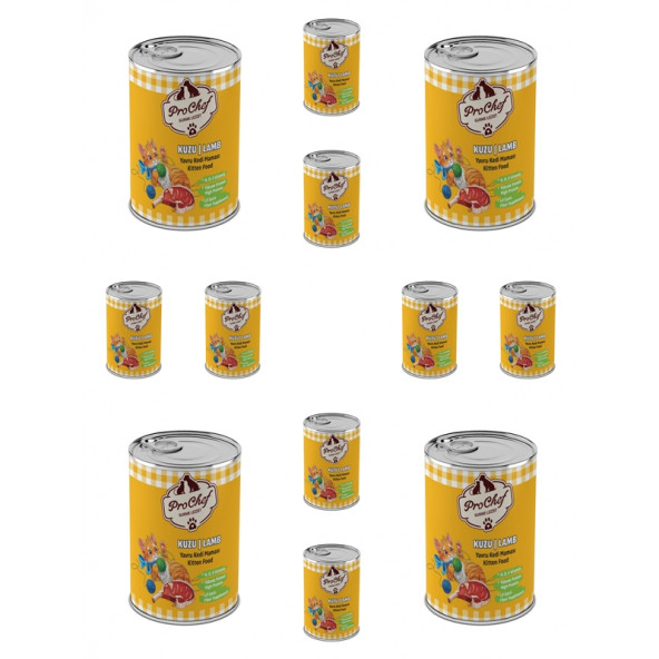 ProChef 12 Adet Yavru Kuzu Etli Kıyılmış Kedi Maması ( 415 Gr 12'li Pro Chef Konserve Yaş Mama )