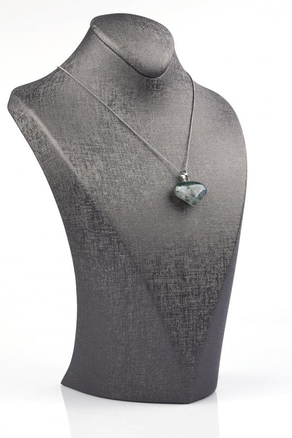 Yosun Akik Doğal Taş Kalp Model Kolye - Resim 2