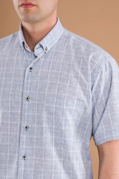 BİCAN KLASİK KESİM CEPLİ EKOSE DESEN PAMUKLU ERKEK GÖMLEK - Resim 9