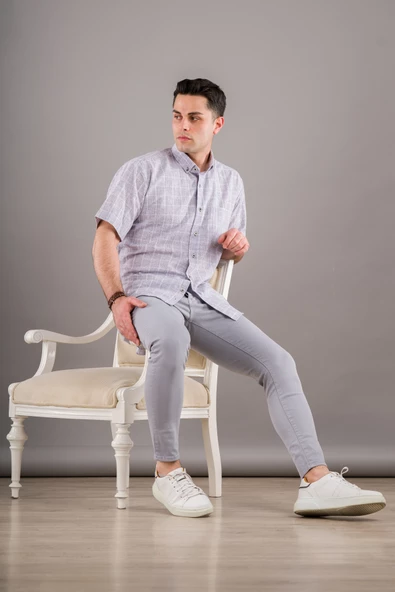 BİCAN KLASİK KESİM CEPLİ EKOSE DESEN PAMUKLU ERKEK GÖMLEK - Resim 2