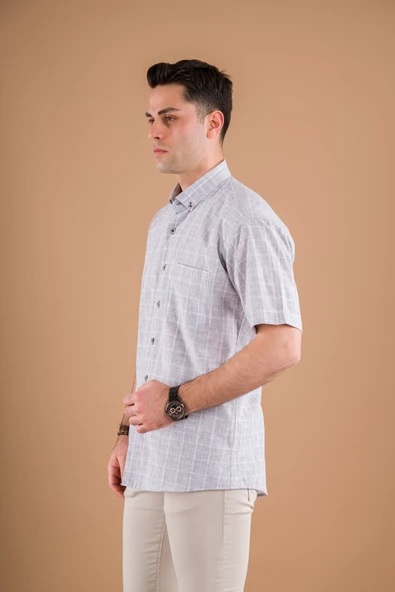 BİCAN KLASİK KESİM CEPLİ EKOSE DESEN PAMUKLU ERKEK GÖMLEK - Resim 11