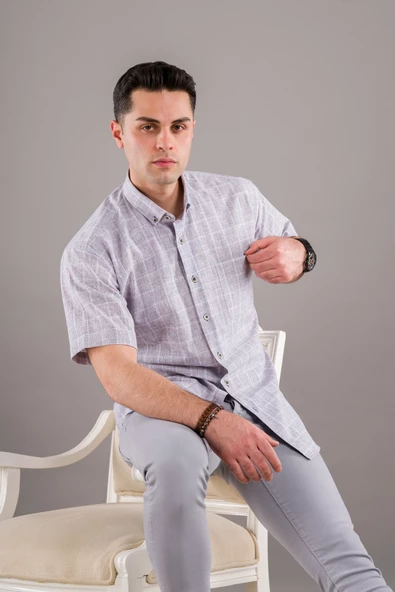 BİCAN KLASİK KESİM CEPLİ EKOSE DESEN PAMUKLU ERKEK GÖMLEK - Resim 3