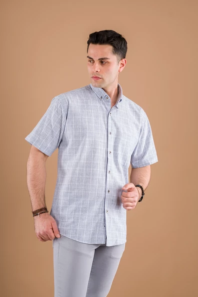 BİCAN KLASİK KESİM CEPLİ EKOSE DESEN PAMUKLU ERKEK GÖMLEK - Resim 8