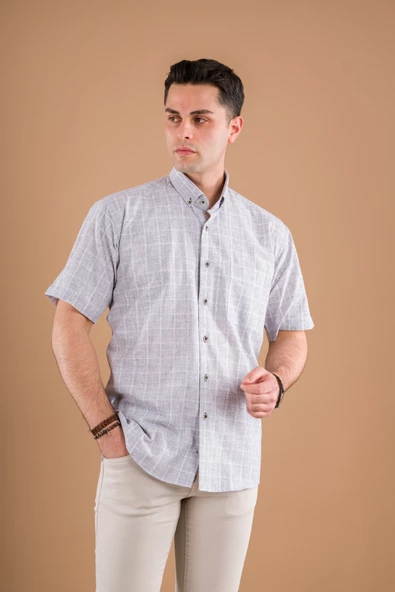 BİCAN KLASİK KESİM CEPLİ EKOSE DESEN PAMUKLU ERKEK GÖMLEK - Resim 10