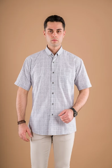 BİCAN KLASİK KESİM CEPLİ EKOSE DESEN PAMUKLU ERKEK GÖMLEK - Resim 12