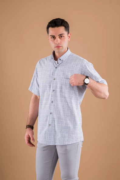 BİCAN KLASİK KESİM CEPLİ EKOSE DESEN PAMUKLU ERKEK GÖMLEK - Resim 6