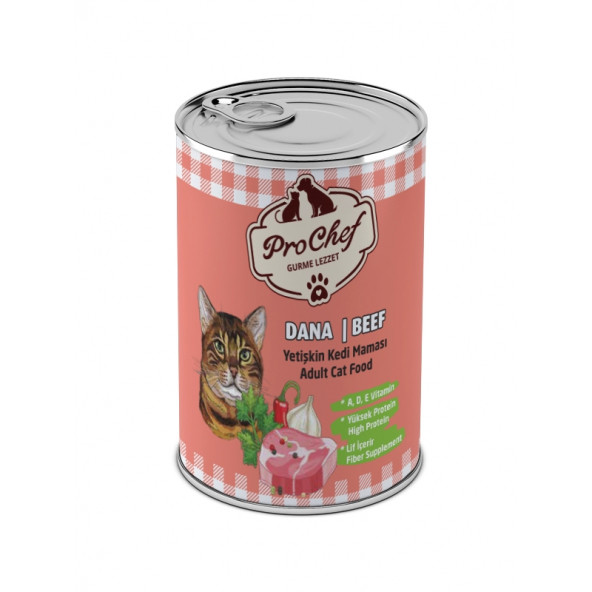 ProChef 12 Adet Yetişkin Dana Etli Kıyılmış Kedi Maması ( 415 Gr 12'li Pro Chef Konserve Yaş Mama ) - 2
