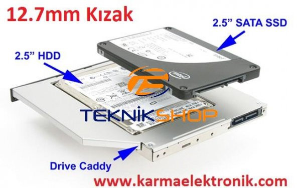 DVD den İkinci HDD SSD Kızak 12.5mm 2.Harddisk Yeri Ver.2 /Kalın - 2