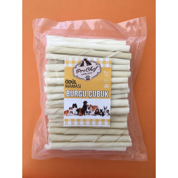 Prochef 100 Adet Beyaz Burgu Çubuk 500 Gr Köpek Kemiği & Ödül Maması ( Doğal Sığır Derisi)