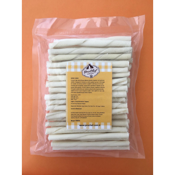Prochef 100 Adet Beyaz Burgu Çubuk 500 Gr Köpek Kemiği & Ödül Maması ( Doğal Sığır Derisi) - 2