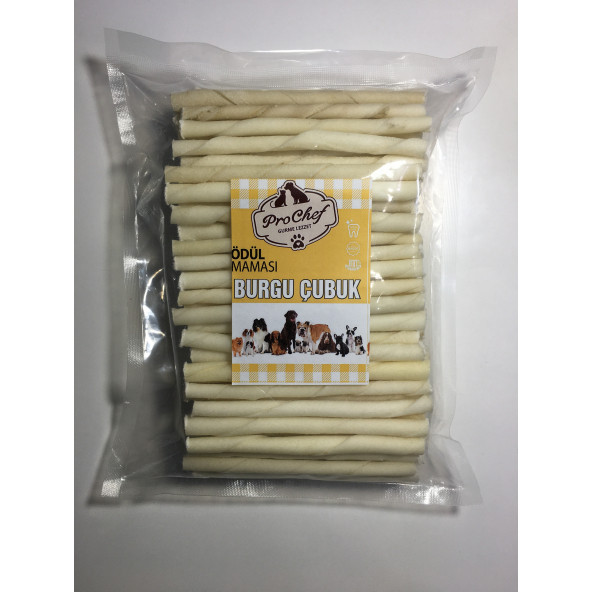 Prochef 100 Adet Beyaz Burgu Çubuk 500 Gr Köpek Kemiği & Ödül Maması ( Doğal Sığır Derisi) - 4