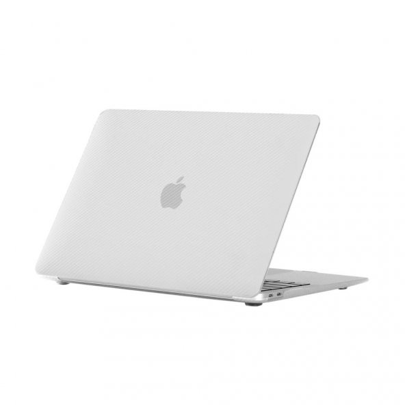 Codegen Apple 13" Macbook Air A1932 A2179 A2337 Beyaz Carbon Fiber Dizayn Kılıf Koruyucu Kapak CMATF-133W