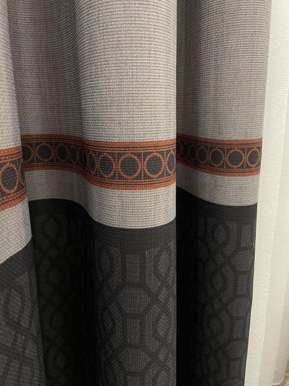 Keten Zemin Modern Geometrik Desenli  1/2,50 Pile Fon Perde  Kiremit Rengi 90 x 260 - 3