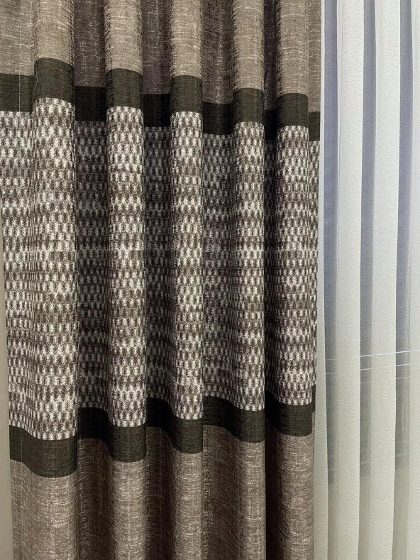 Keten Zemin Batik Desen 1/2,50 Pile Fon Perde   Kahverengi 80 x 270 - 2