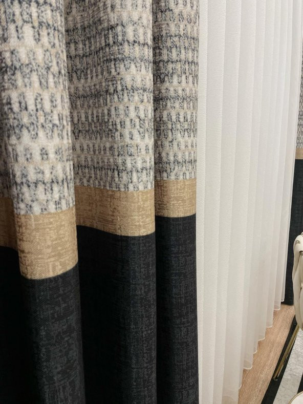 Keten Zemin Batik Desen 1/2,50 Pile Fon Perde   Siyah 90 x 260 - 2