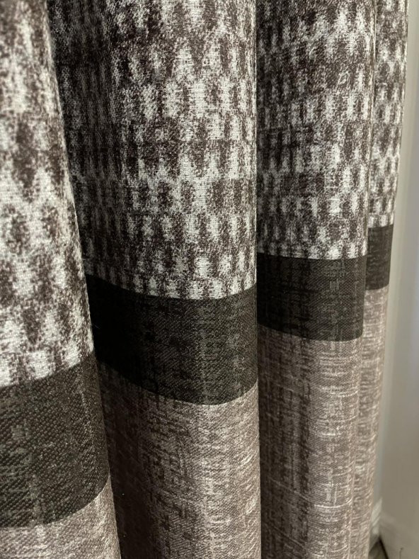 Keten Zemin Batik Desen 1/2,50 Pile Fon Perde   Kahverengi 80 x 270 - 4